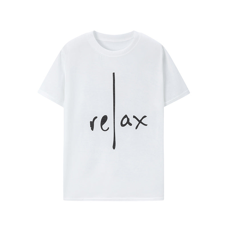 Relax Letter Print Round Neck Short Sleeve T-Shirt