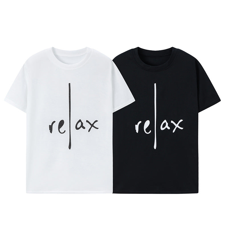 Relax Letter Print Round Neck Short Sleeve T-Shirt