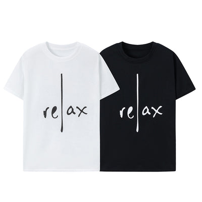 Relax Letter Print Round Neck Short Sleeve T-Shirt