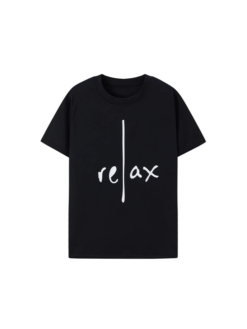 Relax Letter Print Round Neck Short Sleeve T-Shirt