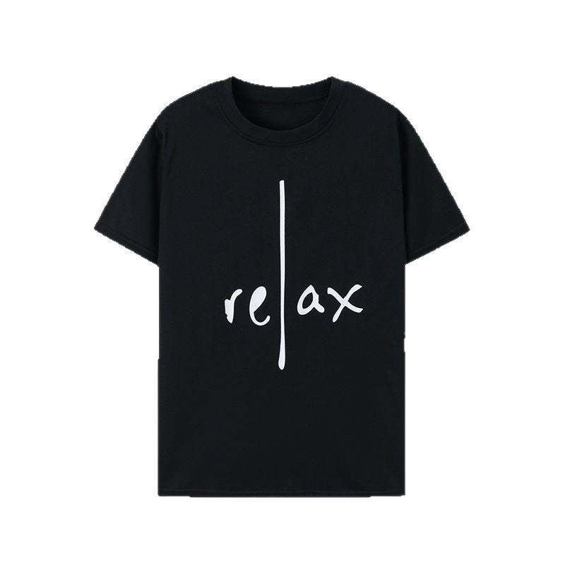 Relax Letter Print Round Neck Short Sleeve T-Shirt