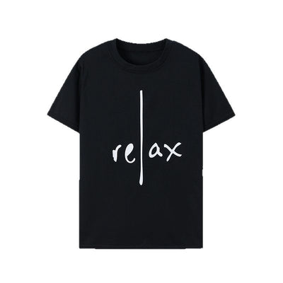 Relax Letter Print Round Neck Short Sleeve T-Shirt
